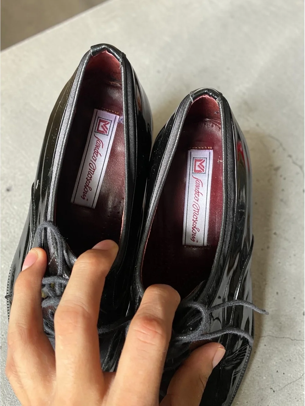 Sandro Moscoloni Men Dress Shoes 8.5 Square Toe Black Patent Leather Satin Tuxed